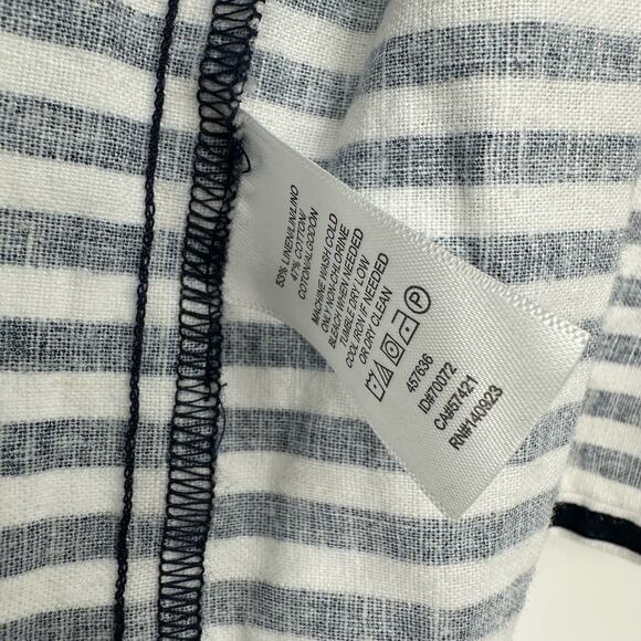 Loft Outlet Size Medium Jacket Black & White Stripe Linen Ruffles Long Sleeve - Picture 5 of 5